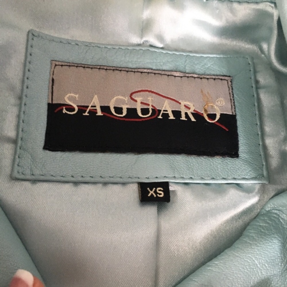 Y2k gorgeous Saguaro light blue metallic/iridescent genuine leather short jacket - Picture 5 of 9